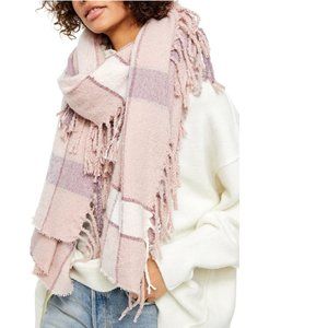 🎁 Free People Valley Plaid Fringe Scarf Pink
